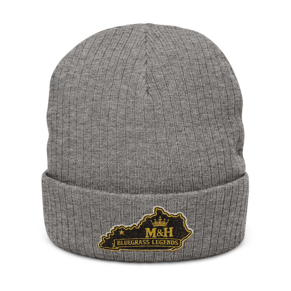 Embroidered Legacy M&H Ribbed Knit Beanie — Cozy Gray Winter Hat