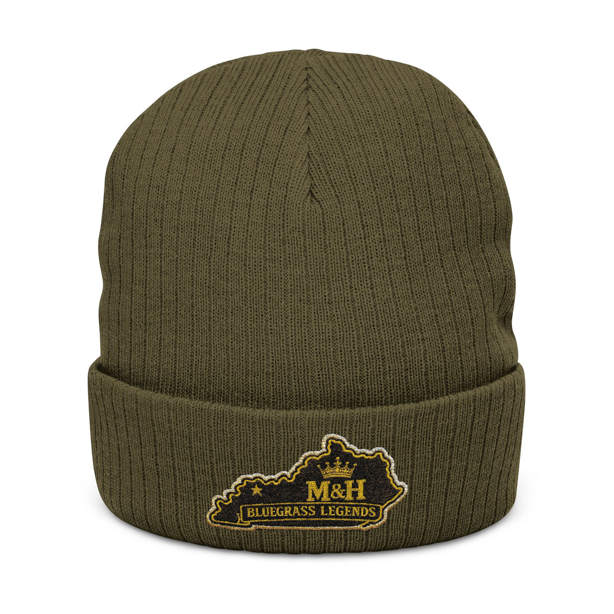Embroidered Legacy M&H Ribbed Knit Beanie — Cozy Gray Winter Hat