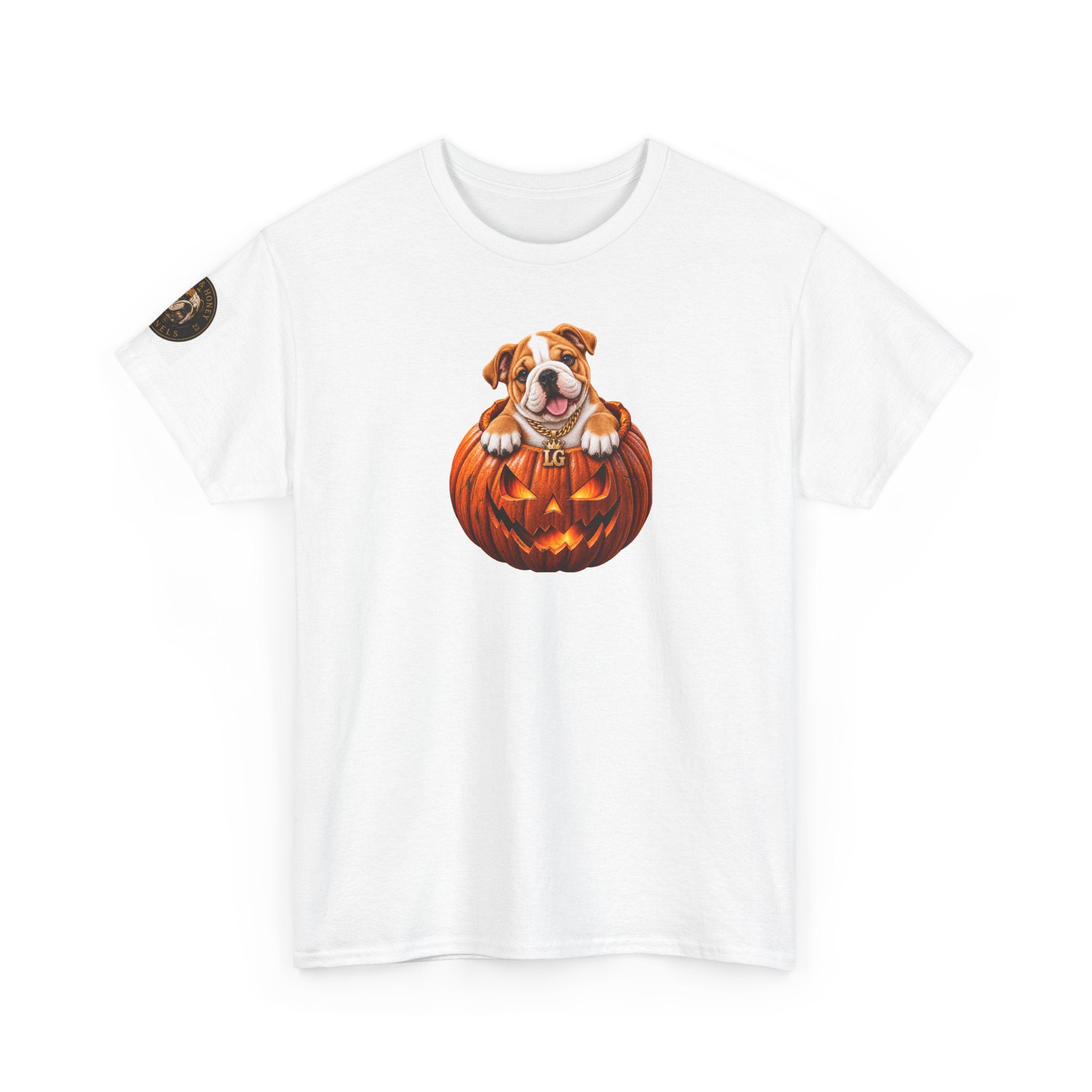 Lil Groot Pumpkin Halloween English Bulldog T-Shirt – Unisex Heavy Cotton Tee