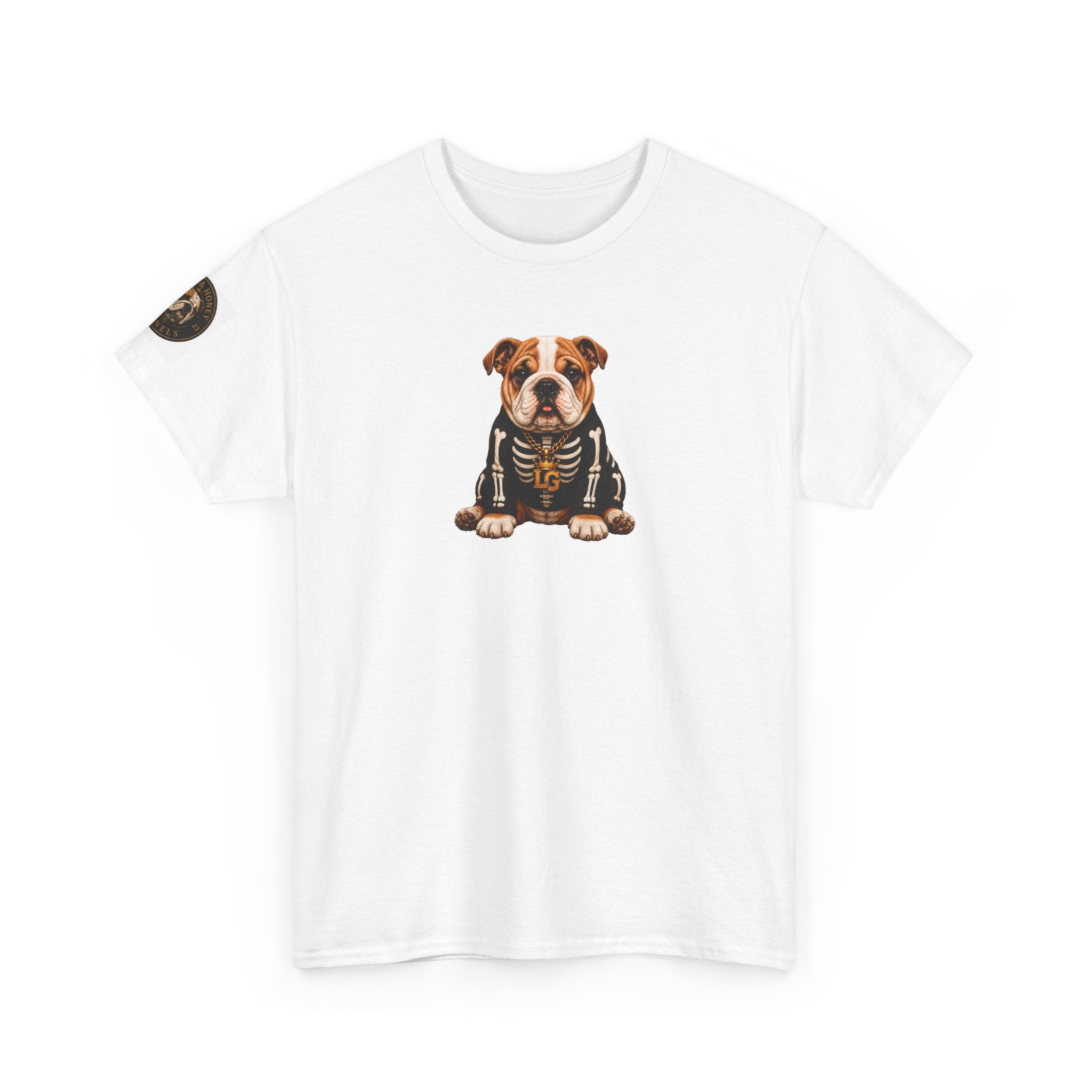 Lil Groot Skeleton Halloween English Bulldog T-Shirt – Unisex Heavy Cotton Tee