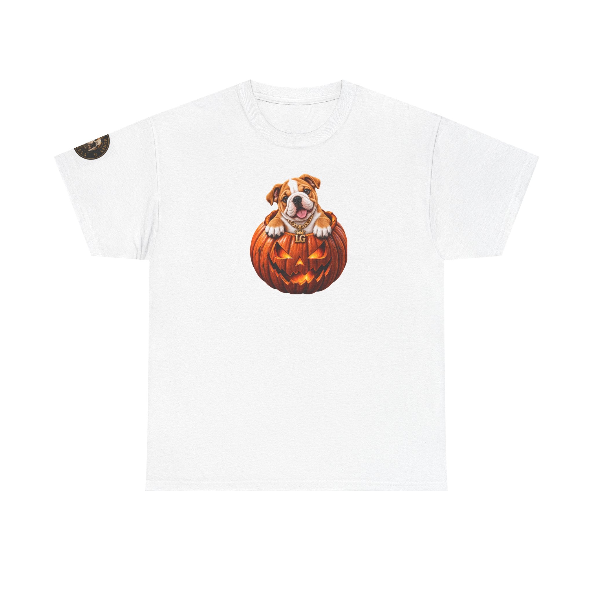 Lil Groot Pumpkin Halloween English Bulldog T-Shirt – Unisex Heavy Cotton Tee